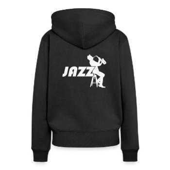 Jazz mit Saxophone auf einem Barhocker - Frauen Premium Bio Hoodie - Schwarz - Hinten - Julia (174cm)