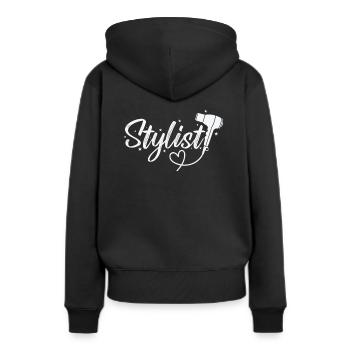 Styliste Coiffeur Profession Coupe de cheveux - Sweat à capuche Premium bio Femme - noir - Dos - Julia (174cm)