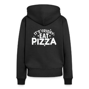 C’est vendredi Mangez de la pizza, du salami et du fromage - Sweat à capuche Premium bio Femme - noir - Dos - Julia (174cm)
