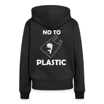 Non au plastique - Sweat à capuche Premium bio Femme - noir - Dos - Julia (174cm)