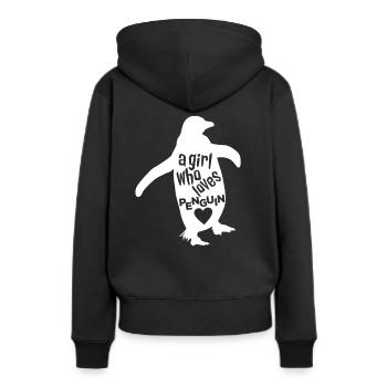 Une fille qui aime le pingouin - Sweat à capuche Premium bio Femme - noir - Dos - Julia (174cm)