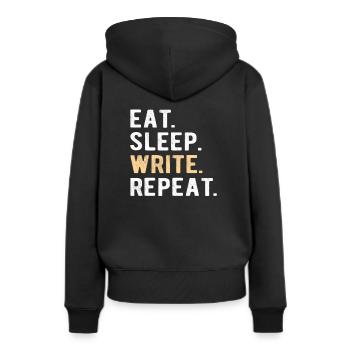 Writing/Writer : eat,sleep,write,repeat - Frauen Premium Bio Hoodie - Schwarz - Hinten - Julia (174cm)