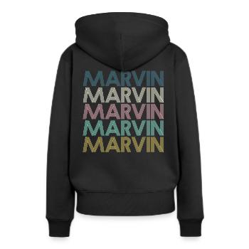 Marvin - Frauen Premium Bio Hoodie - Schwarz - Hinten - Julia (174cm)