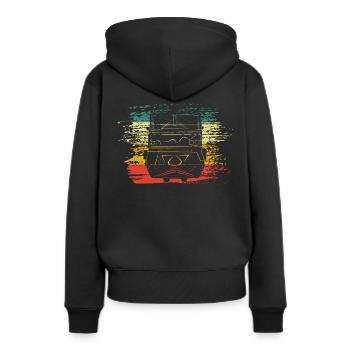 Zug - Frauen Premium Bio Hoodie - Schwarz - Hinten - Julia (174cm)