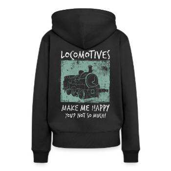 Lokomotive - Frauen Premium Bio Hoodie - Schwarz - Hinten - Julia (174cm)