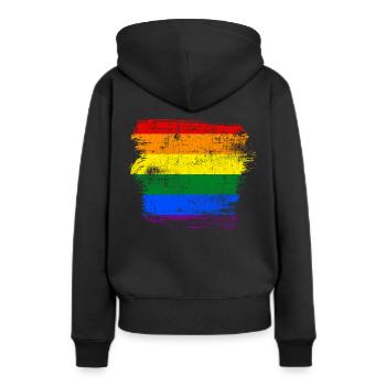 Drapeau arc-en-ciel LGBT - Sweat à capuche Premium bio Femme - noir - Dos - Julia (174cm)