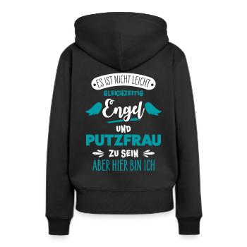 Putzfrau - Frauen Premium Bio Hoodie - Schwarz - Hinten - Julia (174cm)