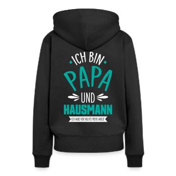 Hausmann Papa Hausfrau - Frauen Premium Bio Hoodie - Schwarz - Hinten - Julia (174cm)