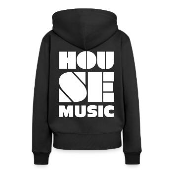 House Musik - Frauen Premium Bio Hoodie - Schwarz - Hinten - Julia (174cm)