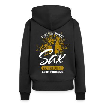 Saxofon - Frauen Premium Bio Hoodie - Schwarz - Hinten - Julia (174cm)