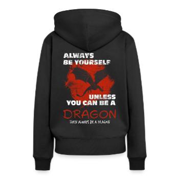 Drache - Frauen Premium Bio Hoodie - Schwarz - Hinten - Julia (174cm)
