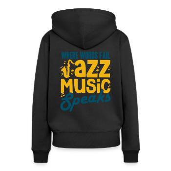 Jazz - Frauen Premium Bio Hoodie - Schwarz - Hinten - Julia (174cm)