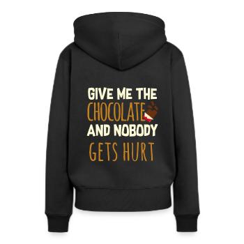 Schokolade - Frauen Premium Bio Hoodie - Schwarz - Hinten - Julia (174cm)