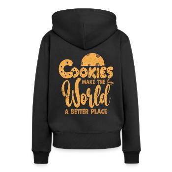 Cookie - Frauen Premium Bio Hoodie - Schwarz - Hinten - Julia (174cm)