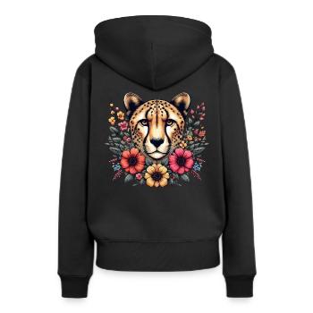 Guépard Fleurs de guépard - Sweat à capuche Premium bio Femme - noir - Dos - Julia (174cm)