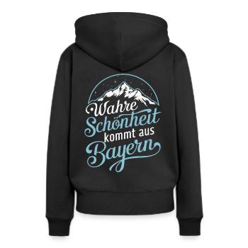 Freistaat Bayern Bayrisch - Frauen Premium Bio Hoodie - Schwarz - Hinten - Julia (174cm)