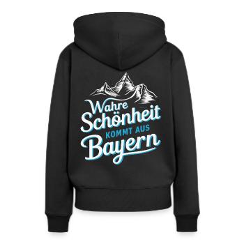 Freistaat Bayern Bayrisch - Frauen Premium Bio Hoodie - Schwarz - Hinten - Julia (174cm)