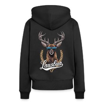 Freistaat Bayern Bayrisch - Frauen Premium Bio Hoodie - Schwarz - Hinten - Julia (174cm)