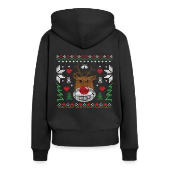 Ugly Christmas Rudolf - Frauen Premium Bio Hoodie - Schwarz - Hinten - Julia (174cm)