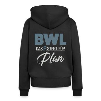 BWL - Frauen Premium Bio Hoodie - Schwarz - Hinten - Julia (174cm)