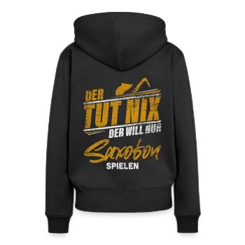 Saxofon - Frauen Premium Bio Hoodie - Schwarz - Hinten - Julia (174cm)