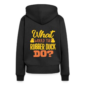 Badeente - Frauen Premium Bio Hoodie - Schwarz - Hinten - Julia (174cm)