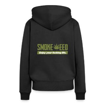 Gras Kiffen - Frauen Premium Bio Hoodie - Schwarz - Hinten - Julia (174cm)