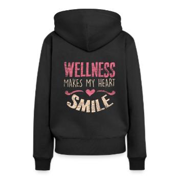 Wellness - Frauen Premium Bio Hoodie - Schwarz - Hinten - Julia (174cm)