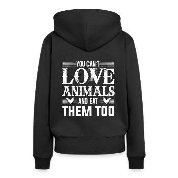 Tierschutz - Fleischfresser - Vegan - Vegetarier - Frauen Premium Bio Hoodie - Schwarz - Hinten - Julia (174cm)