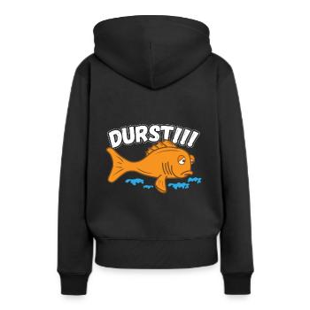 Durstiger Trauriger Fisch Lustiger Spruch - Frauen Premium Bio Hoodie - Schwarz - Hinten - Julia (174cm)