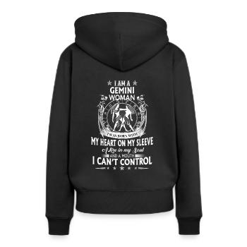 Signe du Zodiaque Gémeaux - Zodiac Gemini - Sweat à capuche Premium bio Femme - noir - Dos - Julia (174cm)
