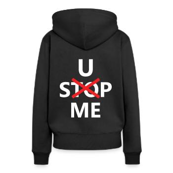 U Stop me - Sweat à capuche Premium bio Femme - noir - Dos - Julia (174cm)