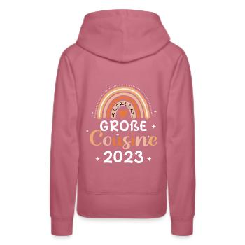 Große Cousine 2023 Verwandtschaft Nachwuchs Baby S - Frauen Premium Bio Hoodie - Malve - Hinten - Isabella (175cm)