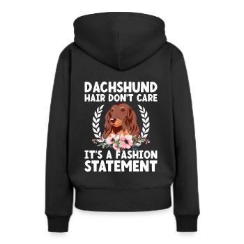 Dackelhaar ist es egal, es ist ein modisches Statement - Frauen Premium Bio Hoodie - Schwarz - Hinten - Julia (174cm)