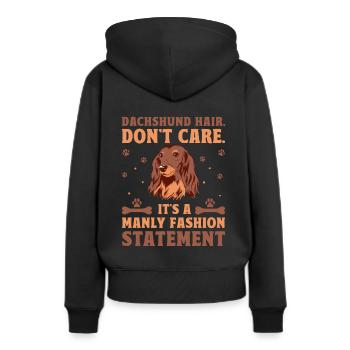 Dackelhaar ist es egal, es ist ein modisches Statement - Frauen Premium Bio Hoodie - Schwarz - Hinten - Julia (174cm)