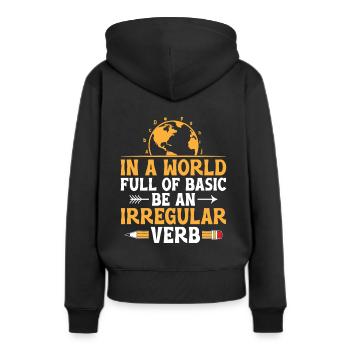 Professeur de langues étrangères École Professeurs de langues - Sweat à capuche Premium bio Femme - noir - Dos - Julia (174cm)