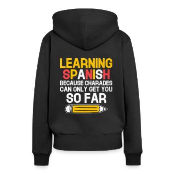 Professeur de langues étrangères École Professeurs de langues - Sweat à capuche Premium bio Femme - noir - Dos - Julia (174cm)