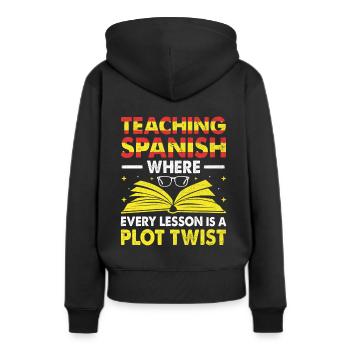 Professeur de langues étrangères École Professeurs de langues - Sweat à capuche Premium bio Femme - noir - Dos - Julia (174cm)