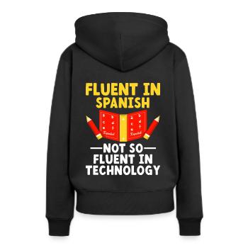 Professeur de langues étrangères École Professeurs de langues - Sweat à capuche Premium bio Femme - noir - Dos - Julia (174cm)