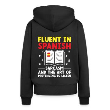 Professeur de langues étrangères École Professeurs de langues - Sweat à capuche Premium bio Femme - noir - Dos - Julia (174cm)
