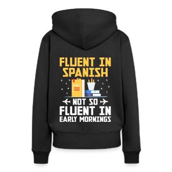 Professeur de langues étrangères École Professeurs de langues - Sweat à capuche Premium bio Femme - noir - Dos - Julia (174cm)