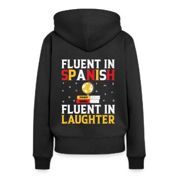 Professeur de langues étrangères École Professeurs de langues - Sweat à capuche Premium bio Femme - noir - Dos - Julia (174cm)