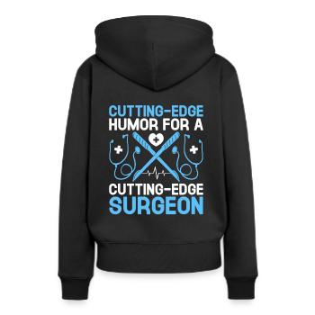 Humour de pointe pour un chirurgien de pointe - Sweat à capuche Premium bio Femme - noir - Dos - Julia (174cm)