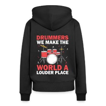 Trommler Wir machen die Welt zu einem lauteren Ort Schlagzeuger - Frauen Premium Bio Hoodie - Schwarz - Hinten - Julia (174cm)