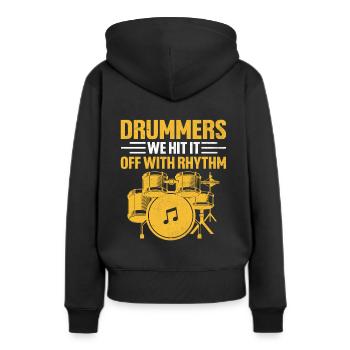 Trommler Wir verstehen uns gut mit Rhythmus Drumming Drum D - Frauen Premium Bio Hoodie - Schwarz - Hinten - Julia (174cm)