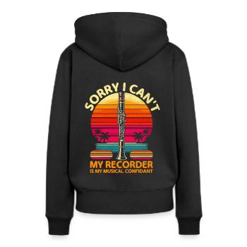 Tut mir leid, ich kann nicht, mein Blockflöte ist mein musikalischer Vertrauter - Frauen Premium Bio Hoodie - Schwarz - Hinten - Julia (174cm)