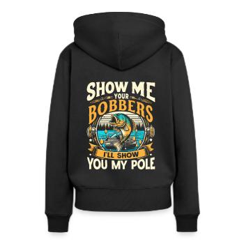 Zeig mir deine Bobber Ich zeige dir meine Angelrute - Frauen Premium Bio Hoodie - Schwarz - Hinten - Julia (174cm)