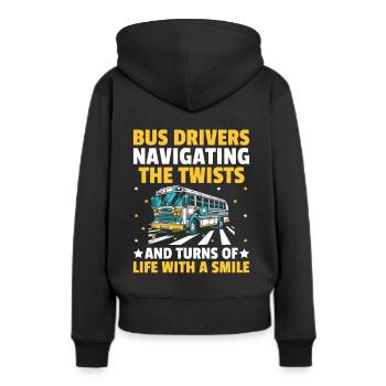 Busfahrer, die durch die Kurven und Kurven des - Frauen Premium Bio Hoodie - Schwarz - Hinten - Julia (174cm)