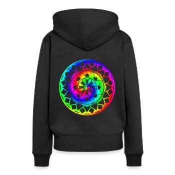 Bunte Regenbogen Mandalas & Sixties Flower Power - Frauen Premium Bio Hoodie - Schwarz - Hinten - Julia (174cm)