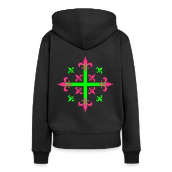 02 Croix Les Mousquetaires Rois - Sweat à capuche Premium bio Femme - noir - Dos - Julia (174cm)